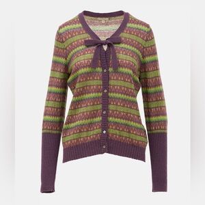 Burberry London Mohair Patterned Button Down Tie front Knit Cardigan Size L